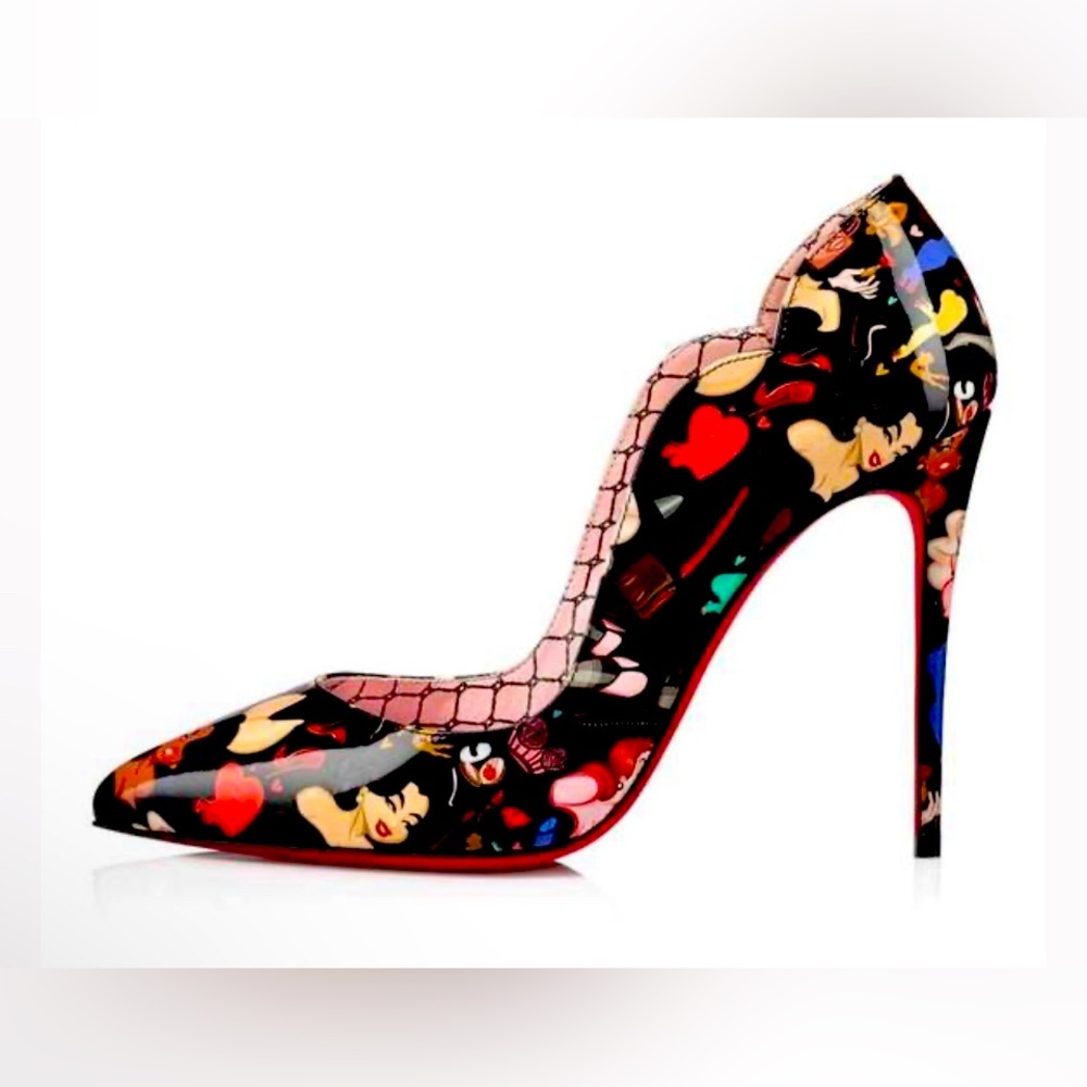 Christian Louboutin Hot Chick 100 Black Patent Leather Bored Red Heel Pump 41